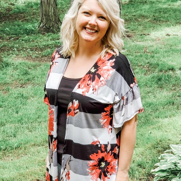 Floral and Stripe Summer Cardigan - Picture 1 of 1